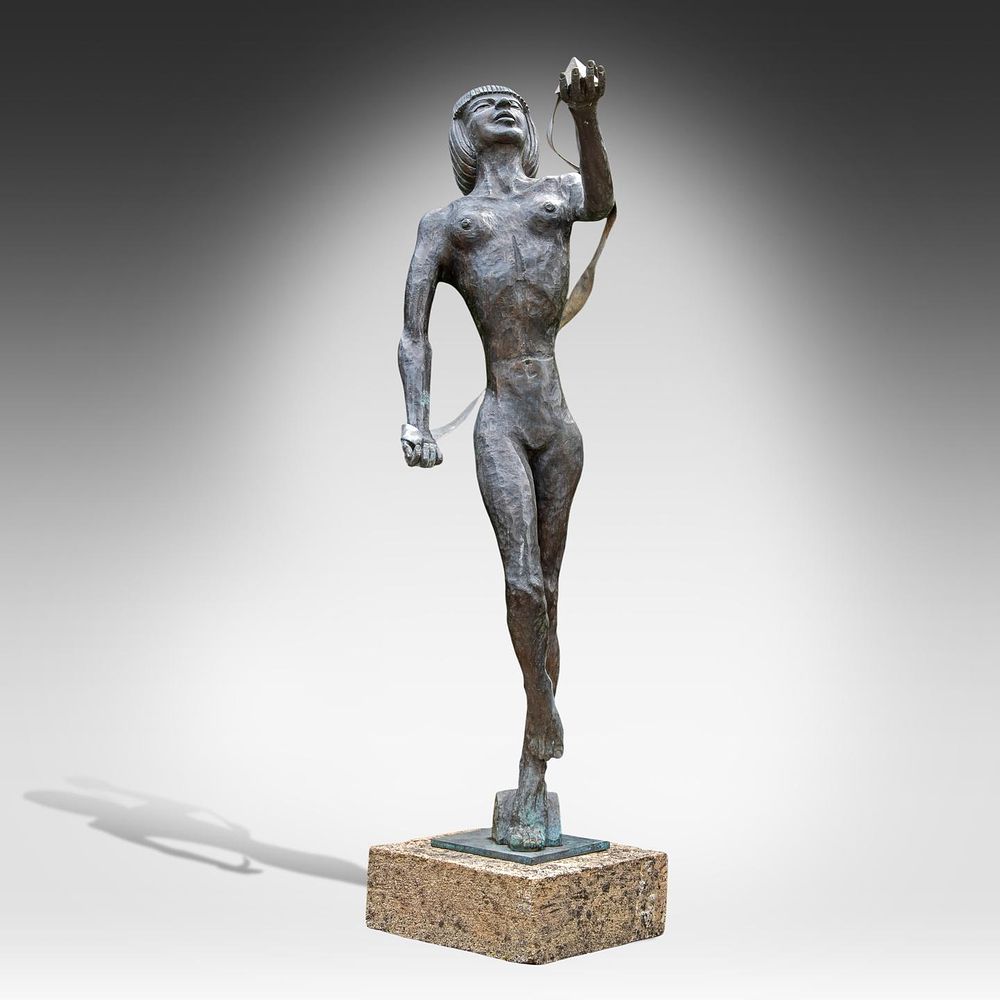 Indistinctly signed, a bronze sculpture of a dancer, on a marble base, foundry mark 