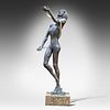 Indistinctly signed, a bronze sculpture of a dancer, on a marble base, foundry mark Image - 1