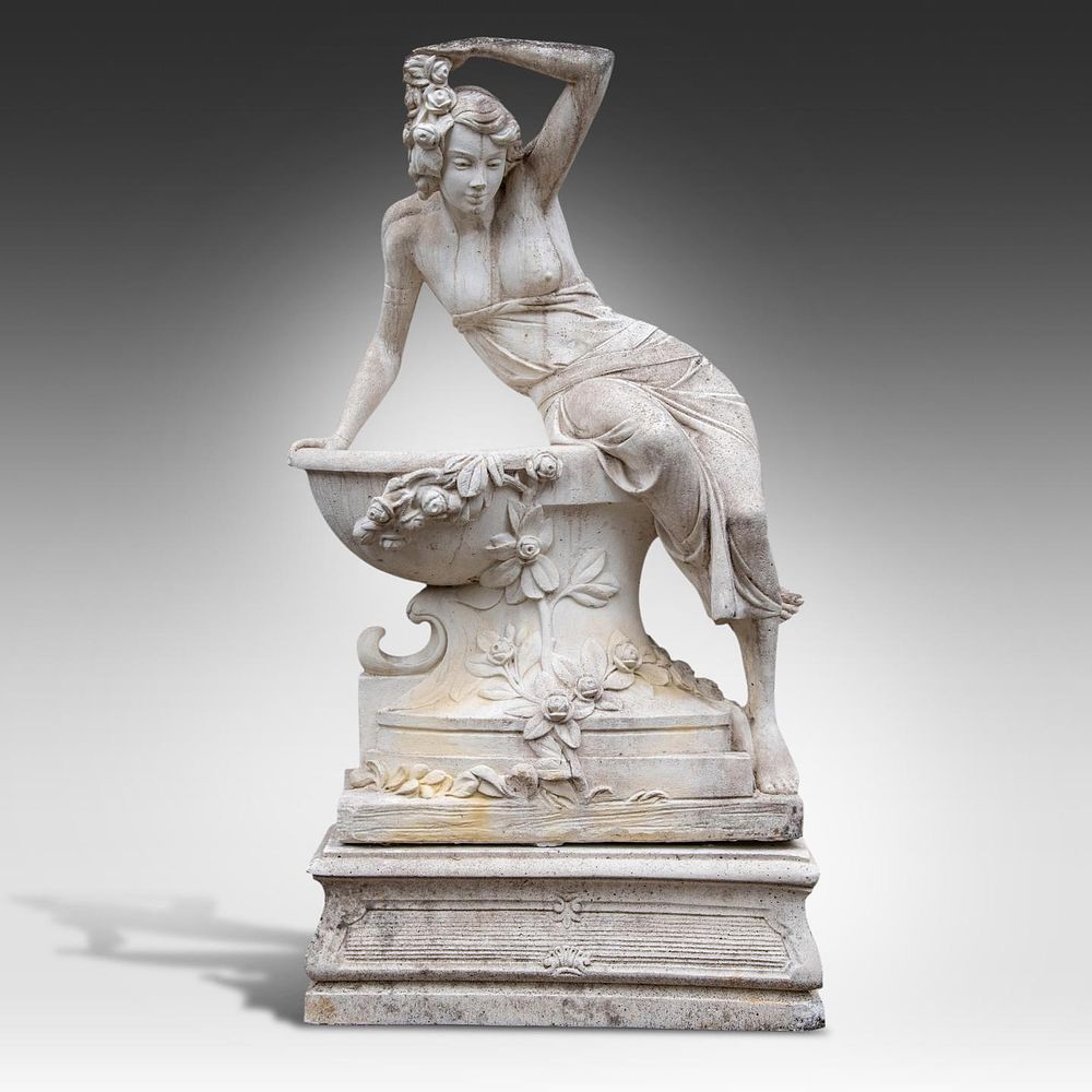 A white painted composite stone statue of Flora on a matching stand, 20thC 174 x 100 x 49 cm. 