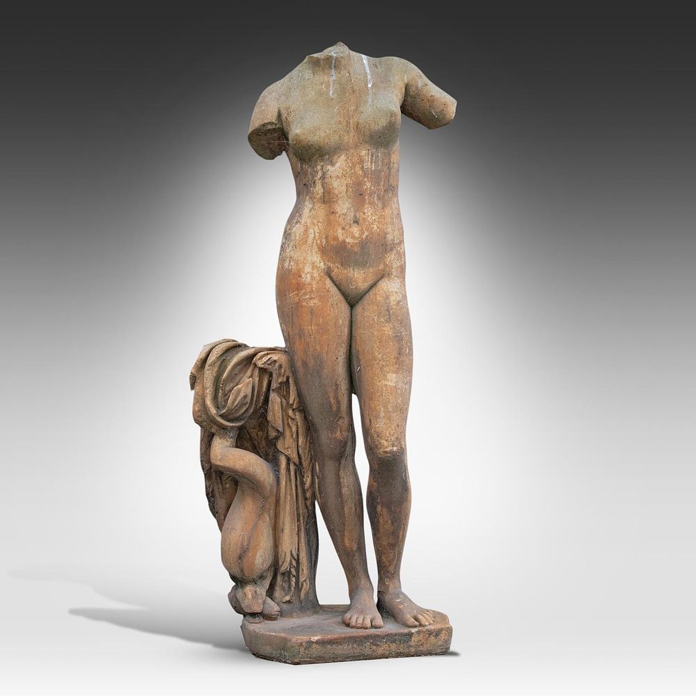 A terracotta patinated composite stone figure of the Aphrodite Anadyomene 156 x 68 x 42 cm. 
