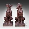 A pair of cast iron garden sculptures of seated hunting dogs after Alfred Jacquemart, H 73 - 74 Image - 1