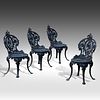 A set of four French black painted cast iron garden chairs with pierced backs and seats 83 x 40 Image - 1