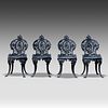A set of four French black painted cast iron garden chairs with pierced backs and seats 83 x 40 Image - 2
