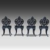 A set of four French black painted cast iron garden chairs with pierced backs and seats 83 x 40 Image - 4