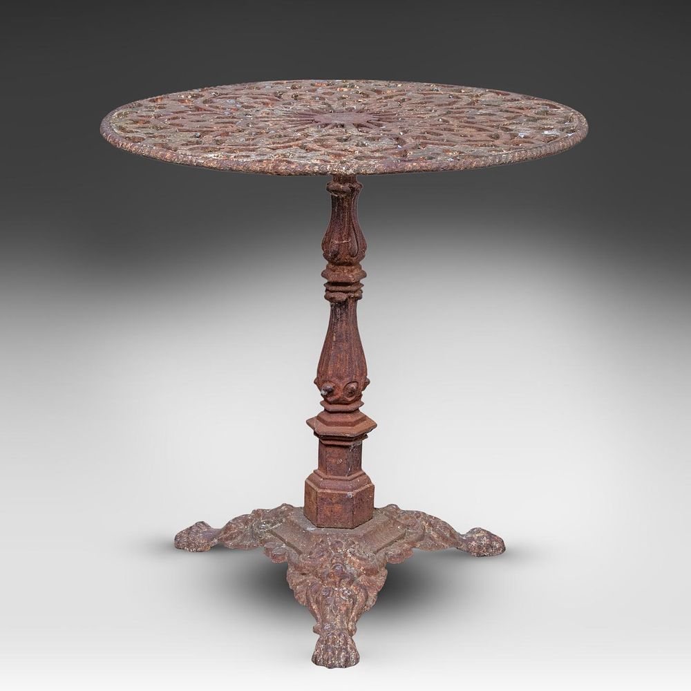 A 19thC French cast iron bistro table 72 x 69 cm. (28.3 x 27.1 in.). A 19thC French cast iron 