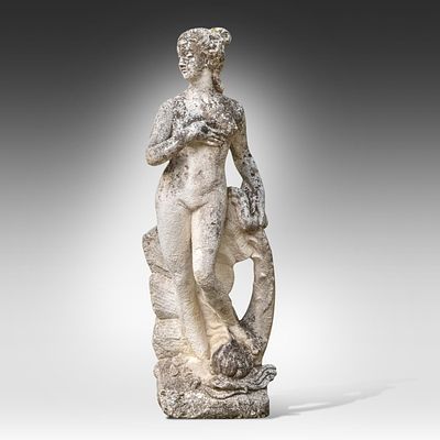A composite stone garden figure of Venus 132 x 47 x 38 cm. (51.9 x 18 1/2 x 14.9 in.). A 