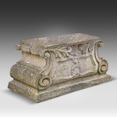 A composite stone architectural Neoclassical base 43 x 83 x 43 cm. (16.9 x 32.6 x 16.9 in.). A 