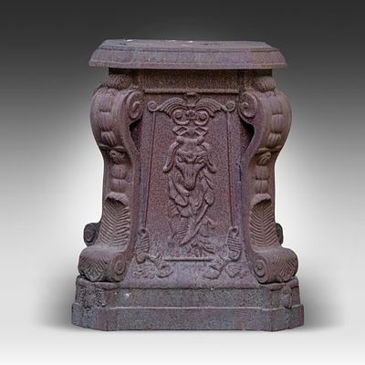 An Eclectic cast iron pedestal 80 x 66 x 66 cm. (31 1/2 x 25.9 x 25.9 in.). An Eclectic cast 