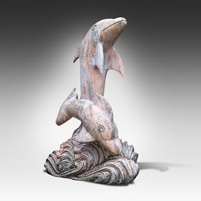 An Italian marble garden sculpture showing dolphins leaping out of the water 82 x 57 x 30 cm. 
