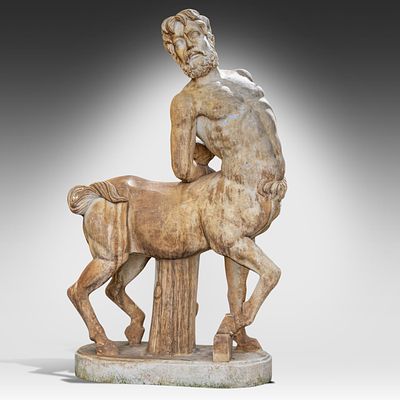 A terracotta patinated composite stone garden figure of a centaur 150 x 90 x 40 cm. (59.0 x 
