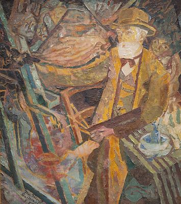Jean-Jacques Gailliard (1890-1976), James Ensor at work in his studio, 1922, oil on canvas 115 