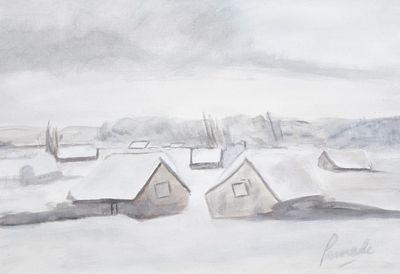 Constant Permeke (1886-1952), a rural landscape in the snow, gouache on paper 42 x 60 cm. (16.5 