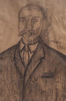 Constant Permeke (1886-1952), portrait of a man with a moustache, 1942, charcoal drawing 54 x 