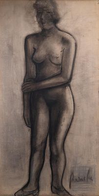 Constant Permeke (1886-1952), standing female nude, charcoal drawing on paper 152 x 80 cm. 