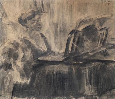 Ferdinand Schirren (1872-1944), the music lesson, 1915, charcoal on paper 72 x 83 cm. (28.3 x 
