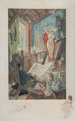 Felicien Rops (1833-1898), 'L'incantation', engraving in colours, edition by G. Pellet, Paris 