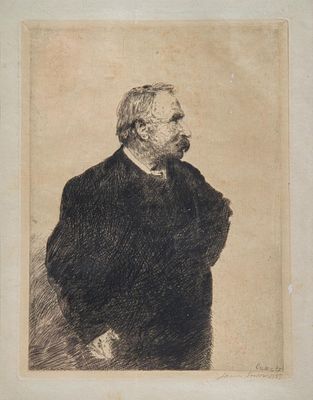 James Ensor (1860-1949), 'Ernest Rousseau', 1887, drypoint etching 22.8 x 16.8 cm. (8.9 x 6.6 
