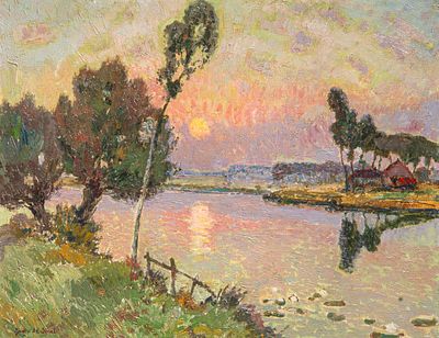 Gustave De Smet (1877-1943), view along the banks of the Lys, ca. 1905, oil on canvas 46 x 57 