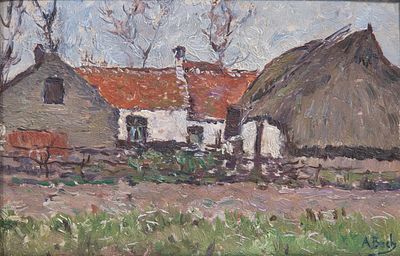 Anna Boch (1848-1936), view of a farm, oil on cardboard 16 x 24 cm. (6.29 x 9.44 in.), Frame: 