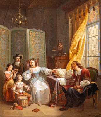 Constant De Surgeloose (act.c.1837-c.1860), a jolly company in a Baroque interior, 1840, oil on 