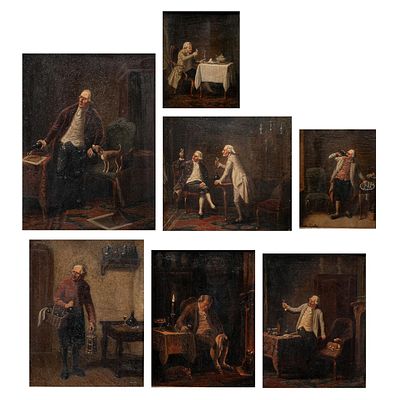 Frederick Lintz (1824-1909), a collection of seven interior scenes in 18thC settings, oil on panel. 