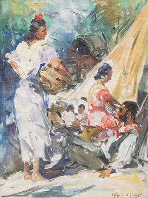 Francisco Rodriguez Clement (1861-1956), resting man in the tent camp, oil on board 49 x 36 cm. 