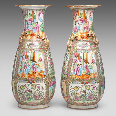 A similar pair of Chinese Canton Rose Medallion peach-shaped vases, 19thC, H 61 cm. A similar 