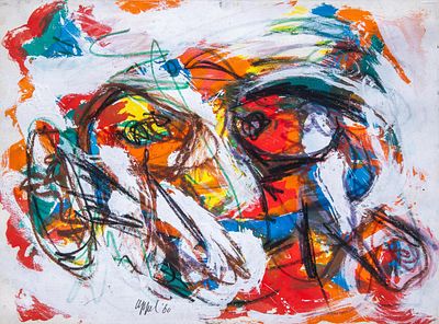 Karel Appel (1921-2006), 'Two young girls', 1960, oil, gouache, crayon on Arches paper, 56.5 x 