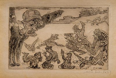 James Ensor (1860-1949), 'The ghost' ('Le Fantome'), 1889, etching 7.6 x 11.6 cm. (2.99 x 4.57 