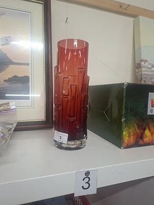 Red glass vase bamboo Swedish