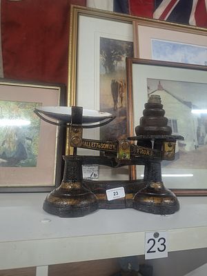 Rare Local Cornish Interest 'MALLET & SON, TRURO' 1940's Cast Iron Scales, wording both