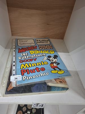 vintage knitting patterns - walt disney 1986 x 8 patterns and 1 x vintage sonic pattern