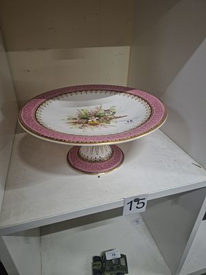 pink porcelain cake stand, hand painted 1880