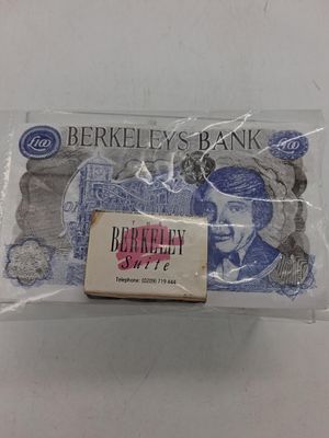 1000 Berkeleys Bank pounds and box of matches
