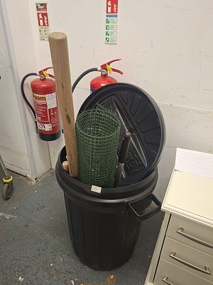 black dustbin with contents UNABLE TO POST