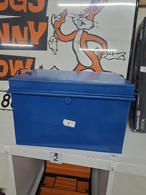 blue metal box with handles &amp; key (tool box storage)