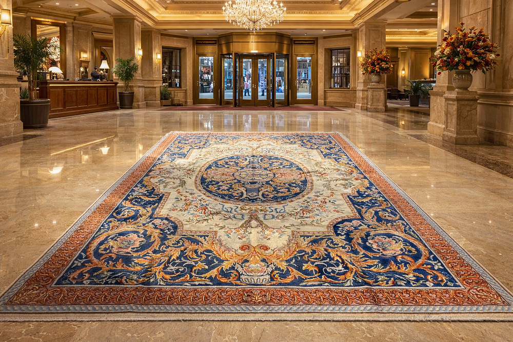 A handwoven Carpet Aubisson French. A handwoven carpet with Aubusson (French) design , a very 