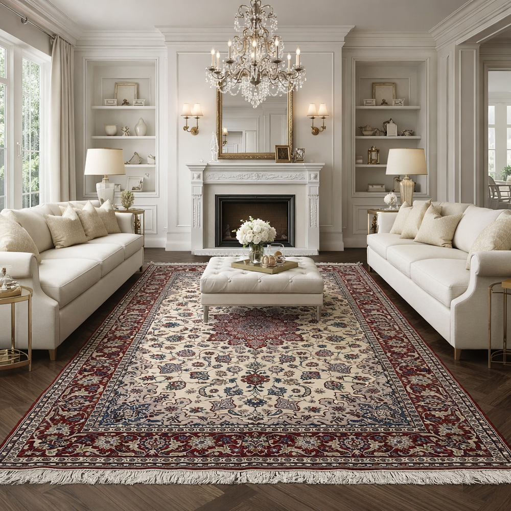 Handmade Persian rug from Isfahan Iran . A very exquisite and luxurious Isfahan Carpet 