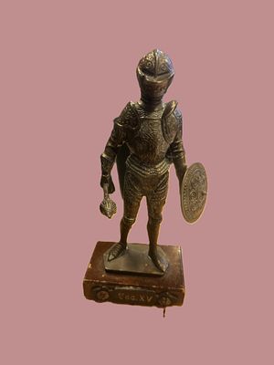 Bronze. this is a decoration statue of a european Knight from the 15 th century 