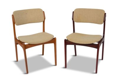 Two Erik Buch Model 49 Dining Chairs. For Oddense Maskinsinedkeri. Missing some screw hole plugs.