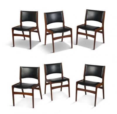 Set of Six Henning Kjaernulf Rosewood Dining Chairs. Denmark, c. 1960's, marked "made in 