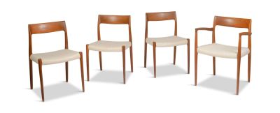 Eight Niels Moller Dining Chairs. Reupholstered seats.