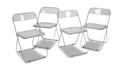 Four Castelli "Plia" Lucite Folding Chairs. Designed by Giancarlo Piretti, signed, Italy, c. 1970
