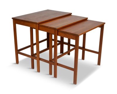Three John Stewart Danish Modern Nesting Tables. Largest, height 21 inches, top 23.75 x 14.5 inches.