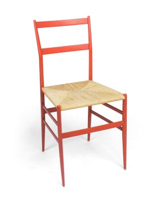 Gio Ponti Red Superleggera Chair. Made by Cassina, circa 1957, seat height 18 inches.