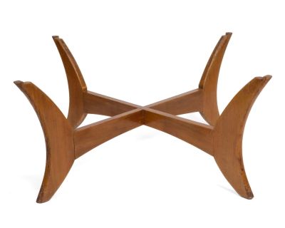 Vladimir Kagan Walnut Coffee Table Base. Height 18 inches, top 32 x 30 inches, branded with 