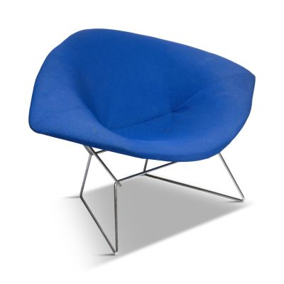 1970's Clamshell Chair in Blue. Width 45 inches, depth 34 inches.