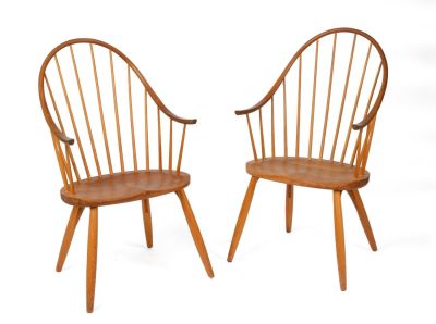 Pair of Thomas Moser Continuous Arm Chairs, 1989. Each signed and dated under the seat.