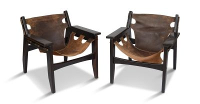 Two Sergio Rodrigues "Kilin" Lounge Chairs. For Oca Industries, Brazil. One with damaged 
