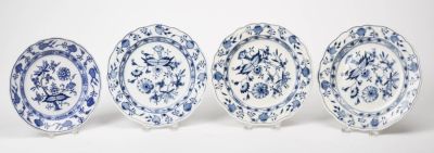Three Meissen Blue Onion Luncheon Plates. Diameter 8.25 inches. Together with a Villeroy &amp; 
